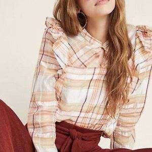 Anthropologie | Current Air Polly Ruffle Plaid Blouse